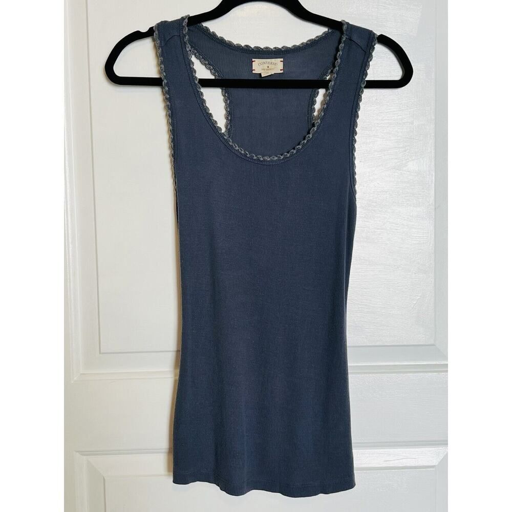 Converse One Star Joh Varvatos Racerback Tank Top Blue Lace Trim Ribbed Casual S